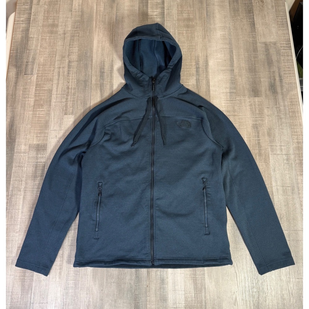 The North Face WILLIT Mens Large Full Zip Waffle Grid Fleece Hoodie Blue Jacket